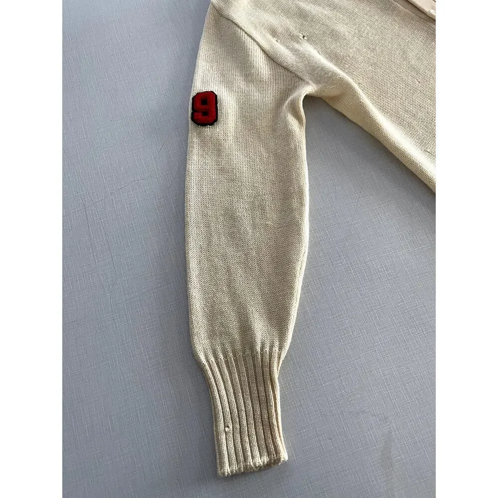 Sarby Sportswear Sz M Letterman Cardigan Sweater Cream Wool Vintage 1950's